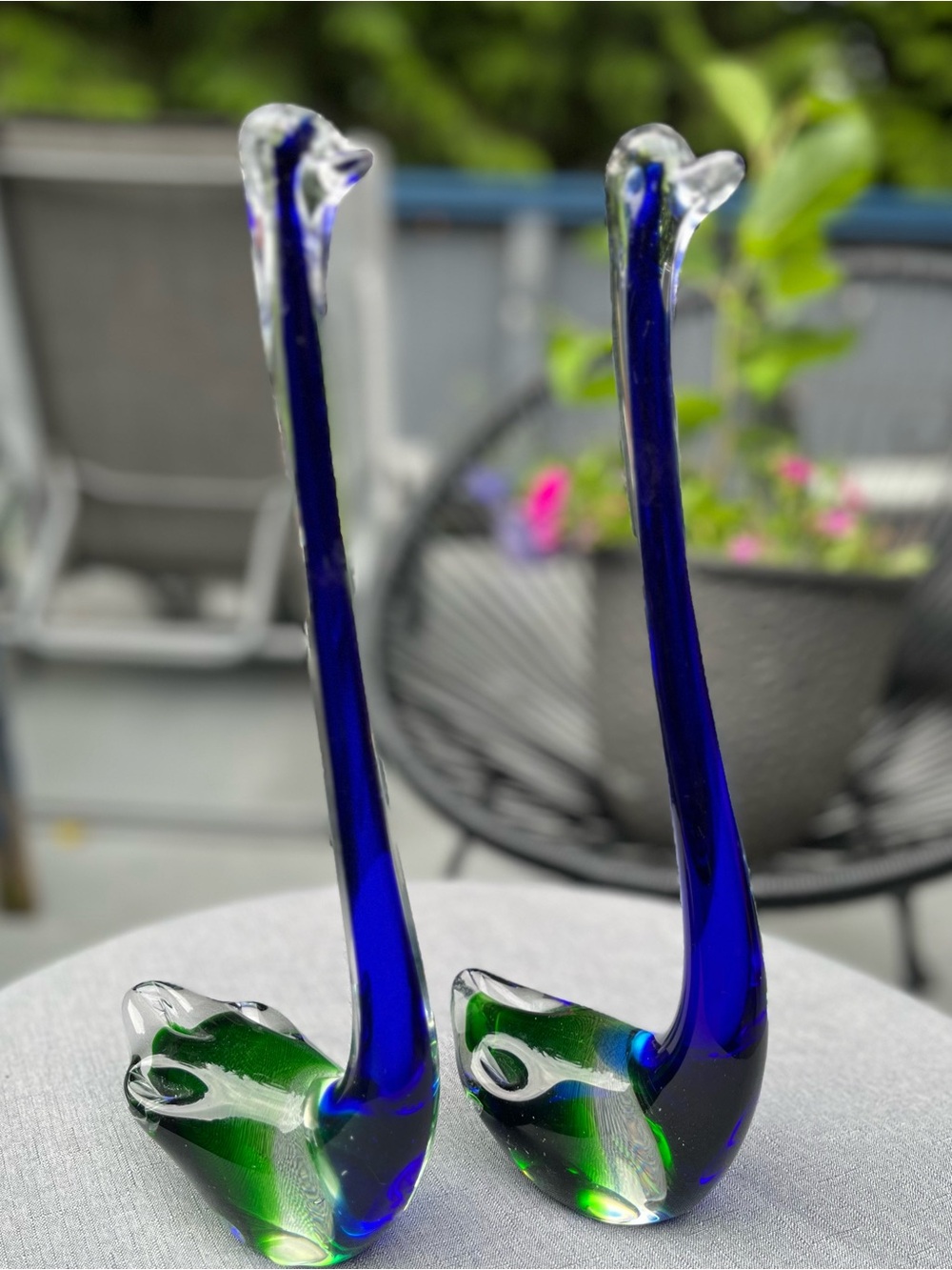 Vintage Murano Style Glass Bird Figurines Pair Blue Green Sommerso - Picture 2 of 16
